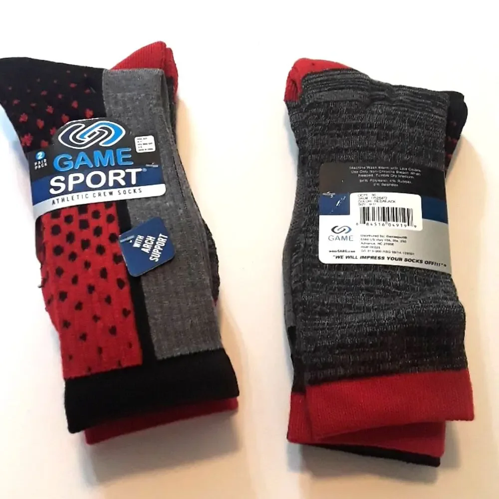 Bundle 4 pair NWT Athletic Socks Game Sport Black & Red Socks sz 3-9